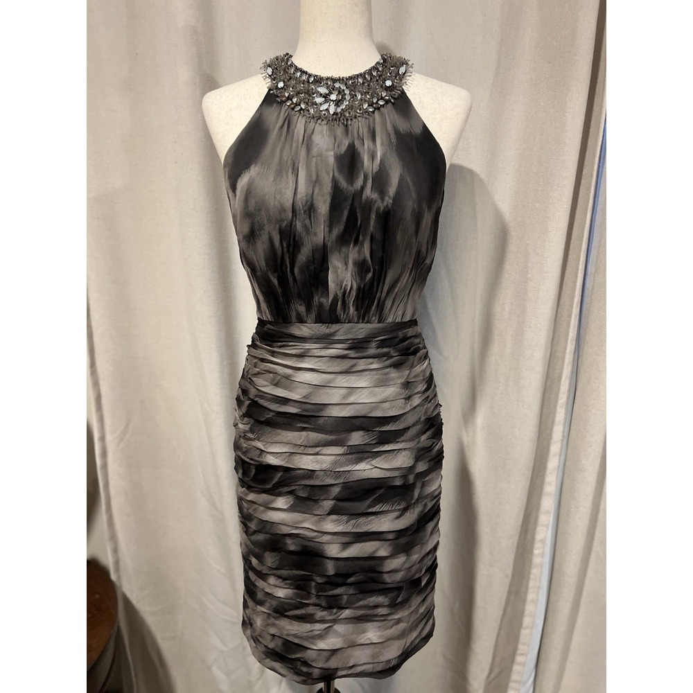 Rickie Freeman‎ Teri Jon 100% Silk Mini Dress Black And Gray